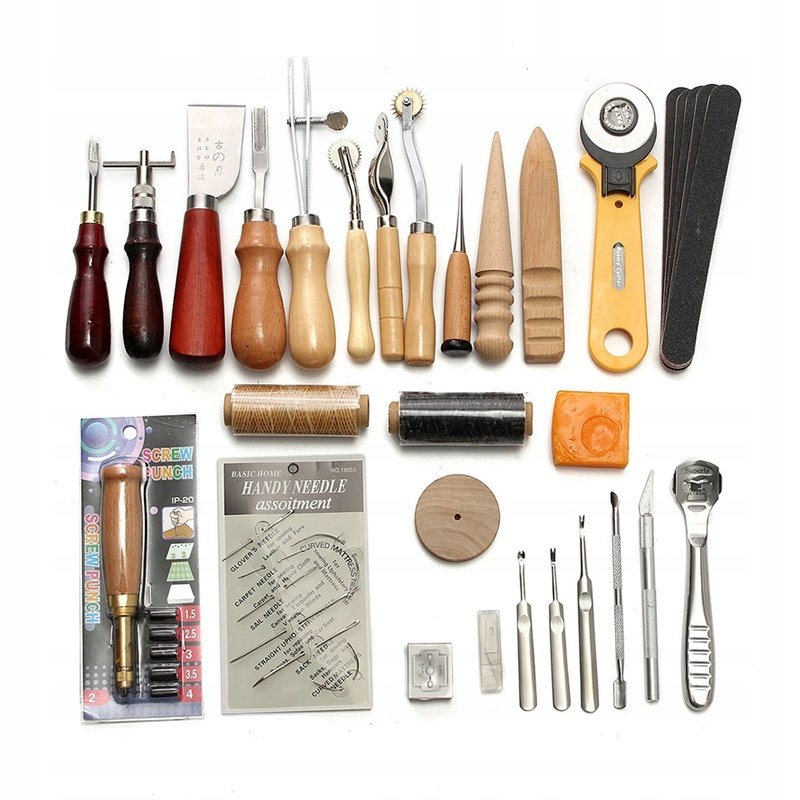 ZESTAW Narzędzi KALETNICZY do SKÓR TOREBEK 37szt