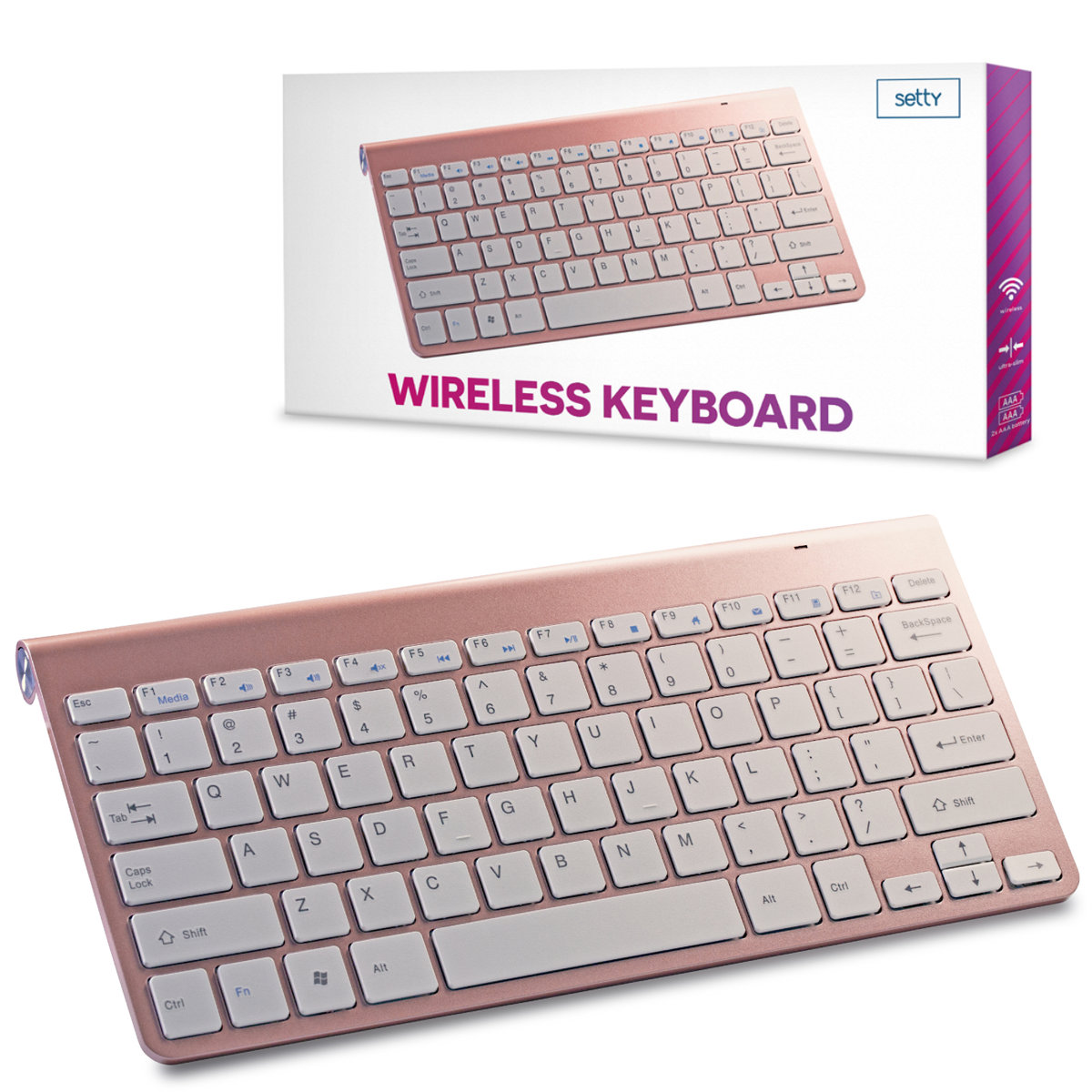 Klawiatura Bezprzewodowa Setty Różowa + Adapter Bluetooth
