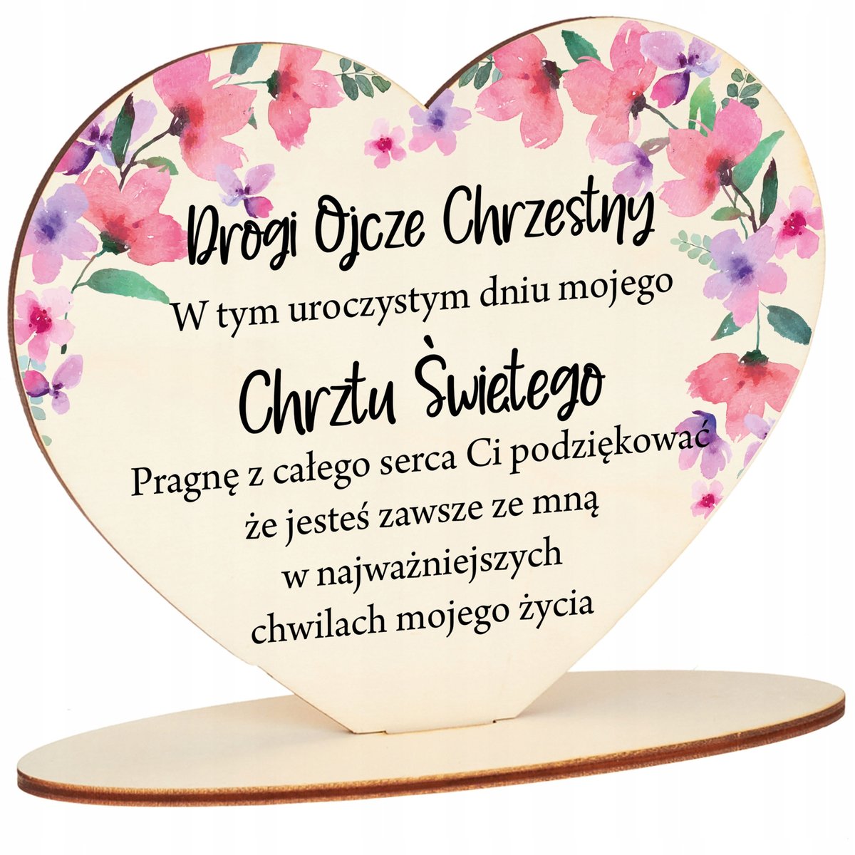 DREWNIANA STATUETKA SERCE PODZIĘKOWANIA CHRZEST Y2