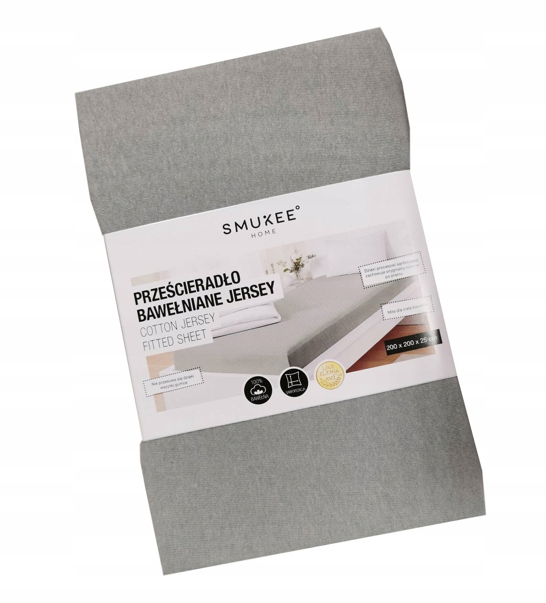 Smukee Prześcieradło Bawełniane Jersey Z Gumką 200 X 200 X 25 Cm Szare