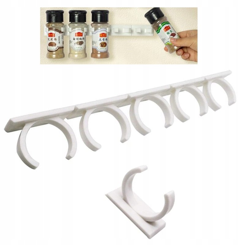 UCHWYT Kuchenny NA PRZYPRAWY Leki do SZAFKI 5 miejsc UNIWERSALNY Biały
