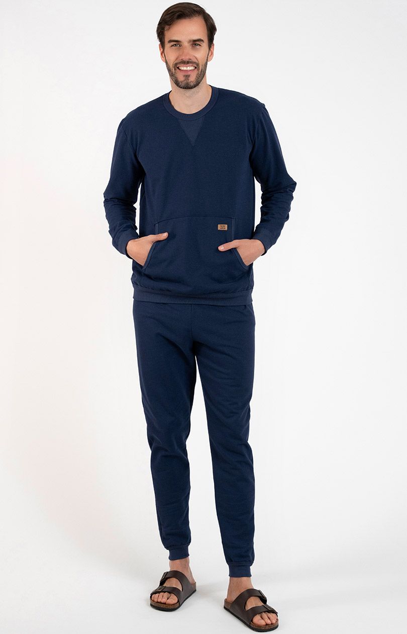 Bawełniany komplet dresowy męski granatowy Fox, Kolor granatowy, Rozmiar S, Italian Fashion - Intymna