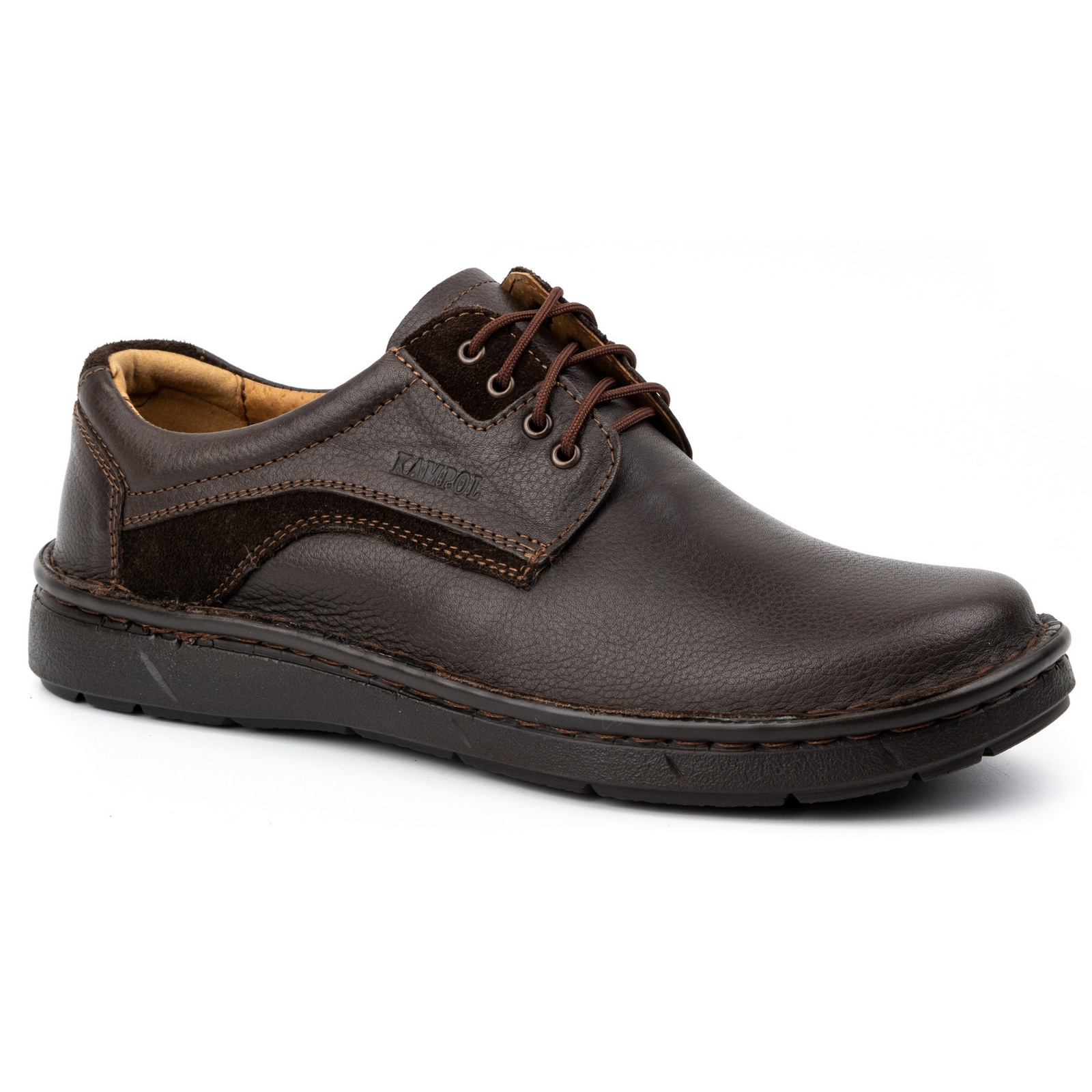 Buty męskie skórzane casual 14KAM ciemny brąz - KAMPOL