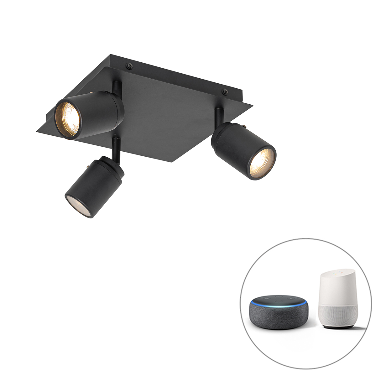 QAZQA Inteligentny spot łazienkowy czarny kwadrat IP44 z 3 WiFi GU10 - Ducha