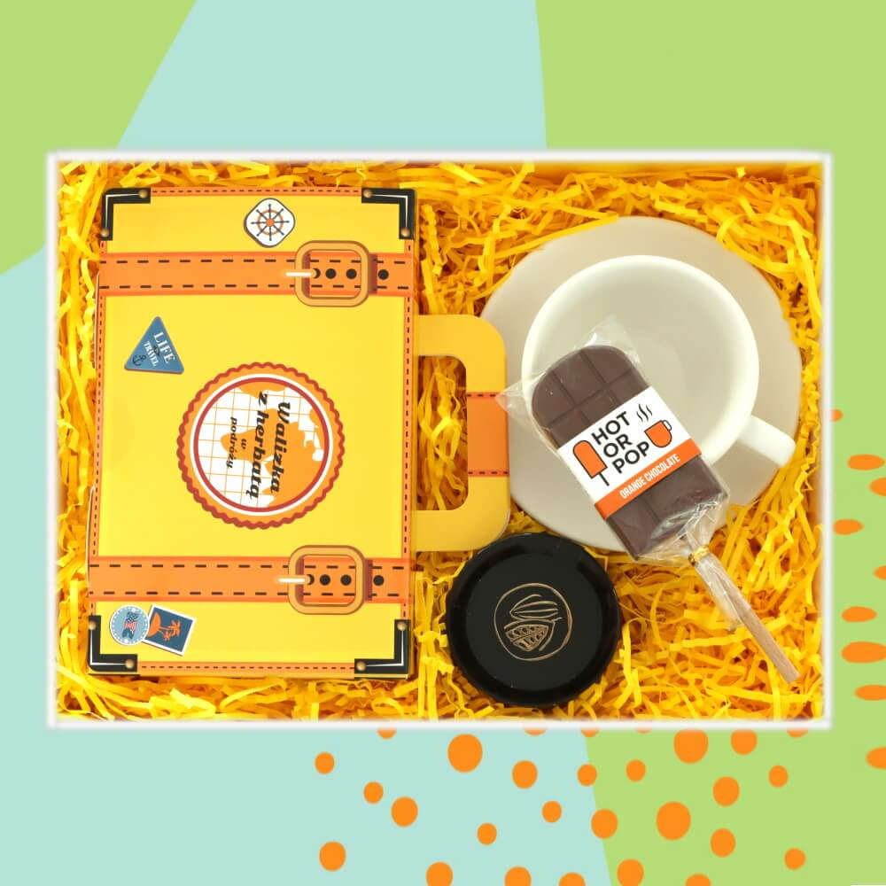 Zestaw prezentowy na wyjątkową okazję TRAVEL TeaBox. Zestaw 14 herbat różnego rodzaju i smaku 14x 5/8g z zaparzaczem i cukrem trzcinowym, klasyczna ..