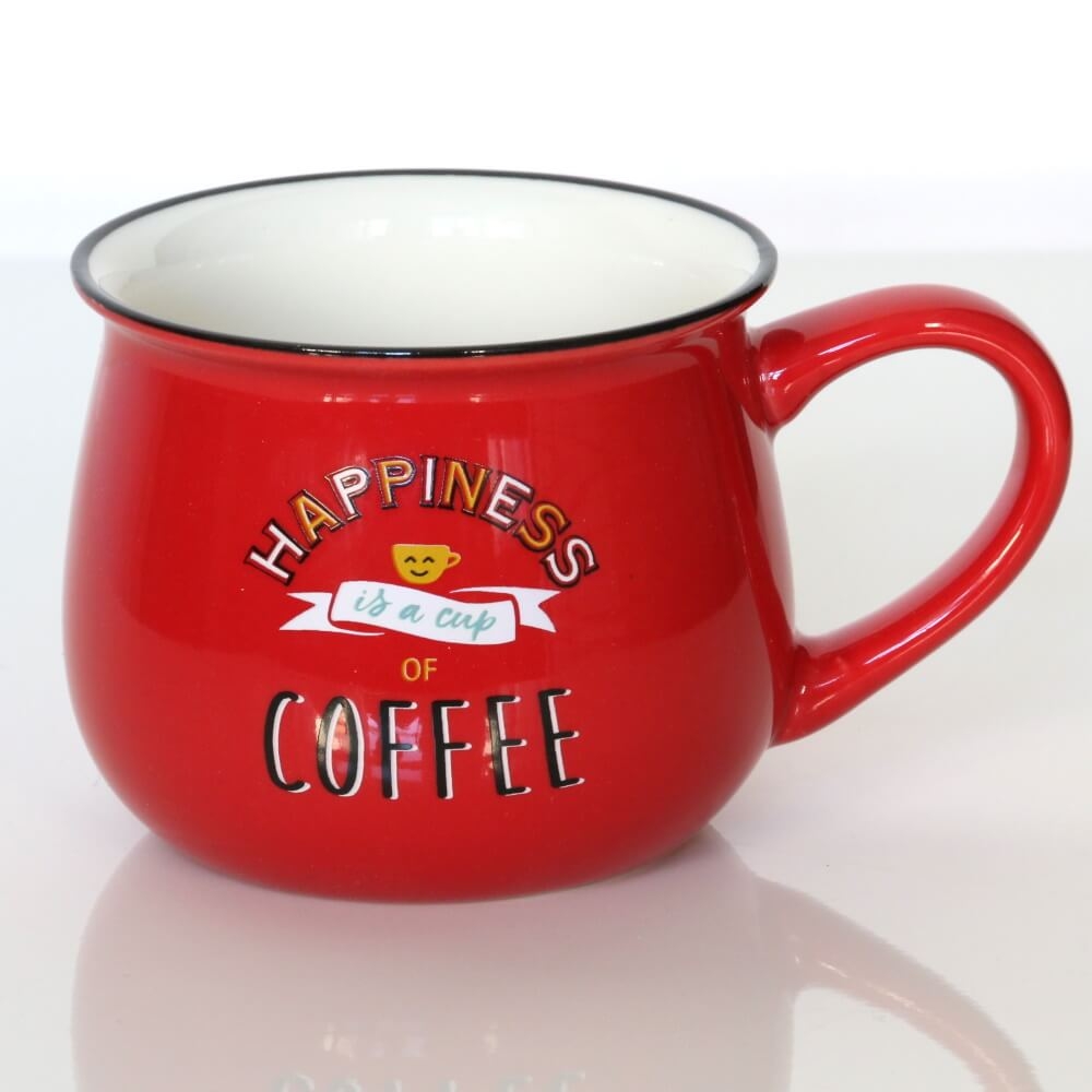 Kubek HAPPINESS COFFEE – wyjątkowe naczynie z uroczym nadrukiem, pomysłowy prezent podarunek na każdą okoliczność