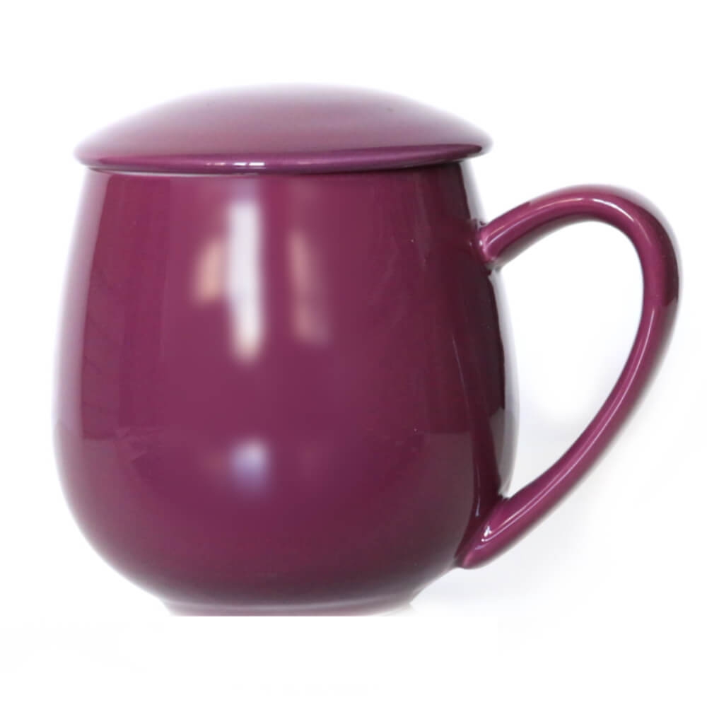 Kubek z zaparzaczem i pokrywką purpurowy – idealny zestaw do przygotowania herbaty, perfekcyjny podarunek prezent dla mamy, taty, babci, dziadka