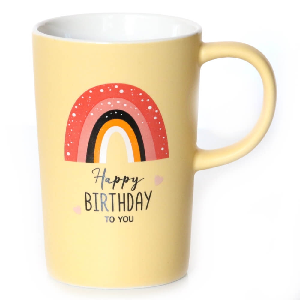 Urodzinowy kubek TĘCZA – prezent, upominek na urodziny z kolorowym, wesołym nadrukiem dla przyjaciela, koleżanki
