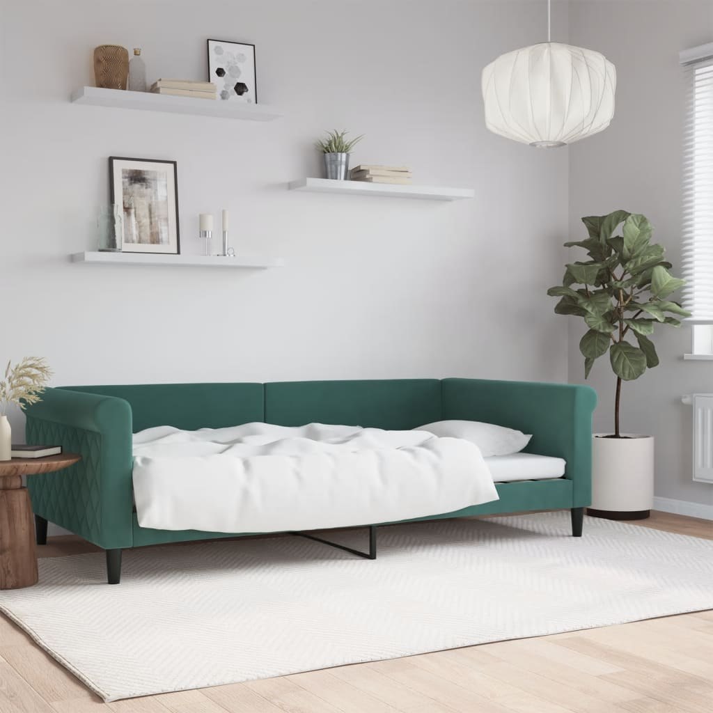 Sofa z funkcją spania, ciemnozielona, 100x200 cm, aksamitna Lumarko!