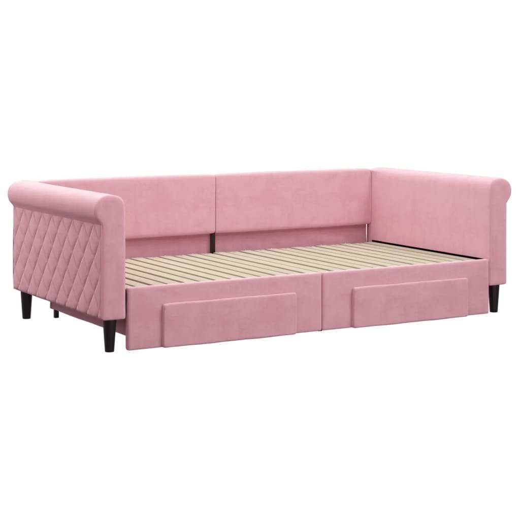 Sofa rozsuwana z szufladami, różowa, 100x200 cm, aksamit Lumarko!