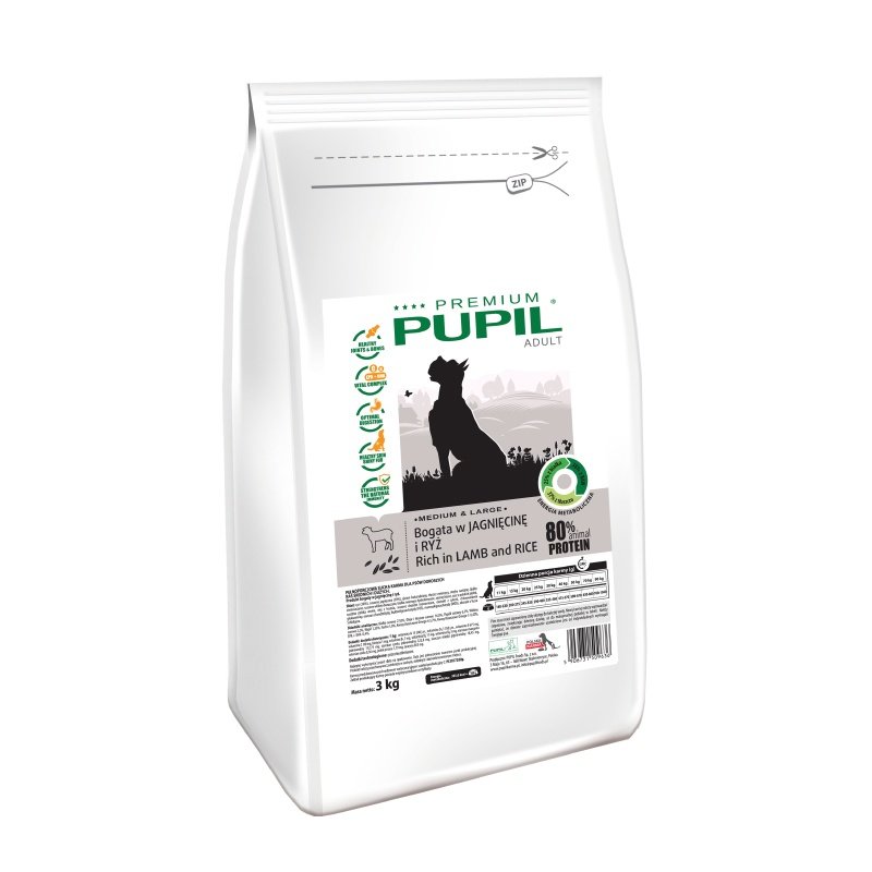 Karma sucha dla psa PUPIL FOODS Premium Adult Medium&Large, bogata w jagnięcinę i ryż, 3 kg