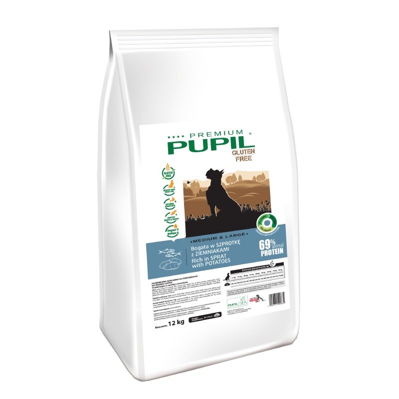 Karma sucha dla psa PUPIL FOODS Premium Gluten Free Medium & Large, bogata w szprotkę z ziemniakami, 12 kg