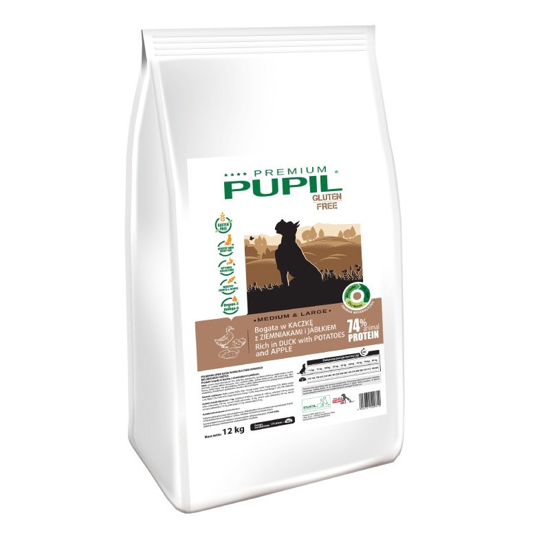 Karma sucha dla psa PUPIL FOODS Premium Gluten Free Medium&Large, bogata w kaczkę z ziemniakami i jabłkiem, 12 kg