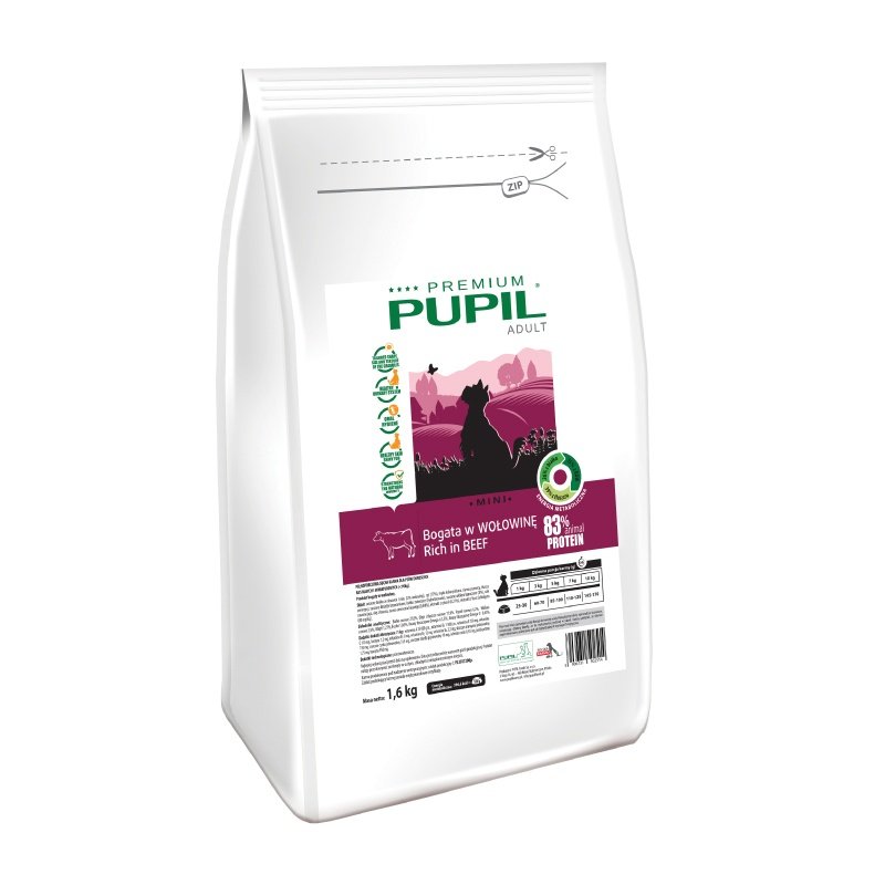 Karma sucha dla psa PUPIL FOODS Premium Adult Mini, bogata w wołowinę, 1,6 kg