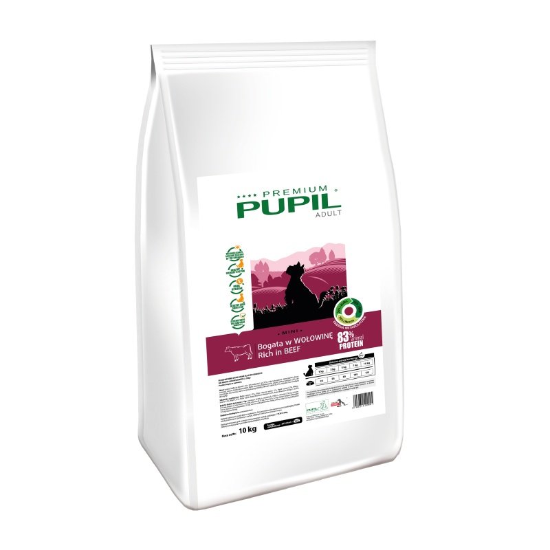 Karma sucha dla psa PUPIL FOODS Premium Adult Mini, bogata w wołowinę, 10 kg