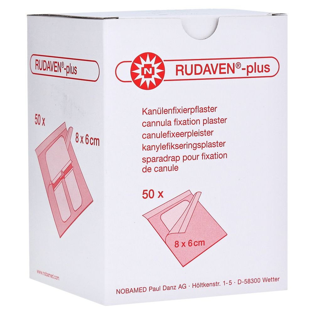 Rudaven® plus  sterylny opatrunek do mocowania kaniul 8 x 6 cm (50 szt.)
