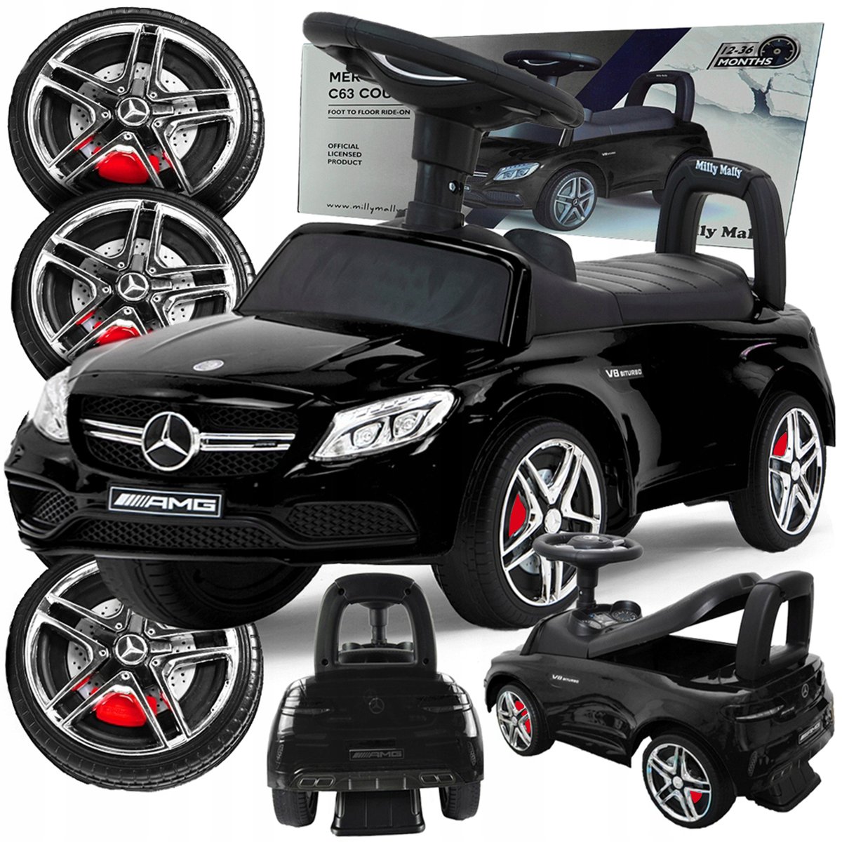 Jeździk Pchacz Chodzik 3W1 Duże Koła Autko Samochód Mercedes Klakson Muzyka Prezent Dla Dziecka