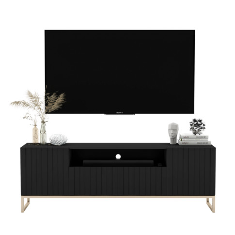 Czarna szafka rtv z lamelowym frontem- Filo 7X