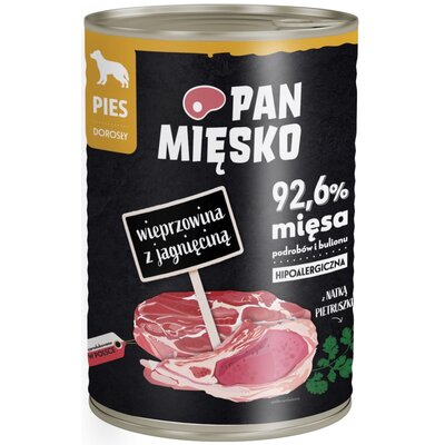PAN MIĘSKO - Karma mokra dla psa wieprzowina z jagnięciną puszka 400g