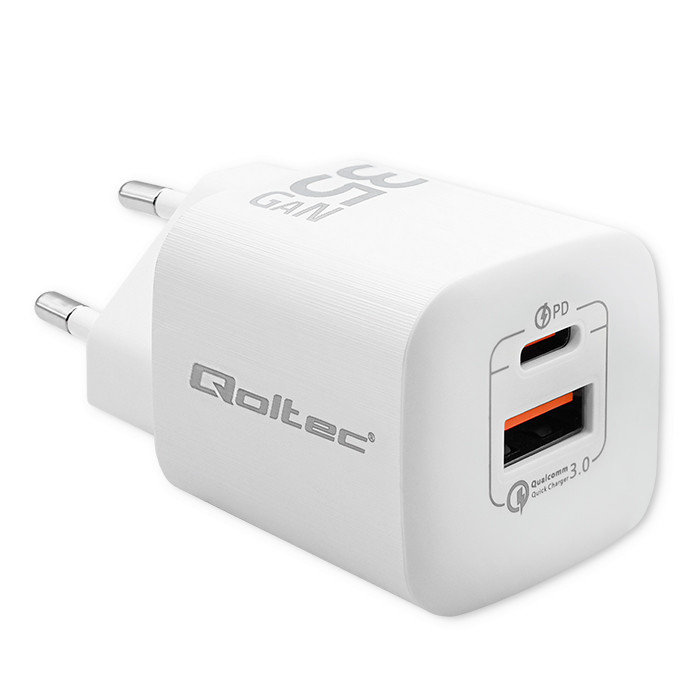 Qoltec Ładowarka sieciowa 35W GaN ULTRA | 2xUSB | Biała