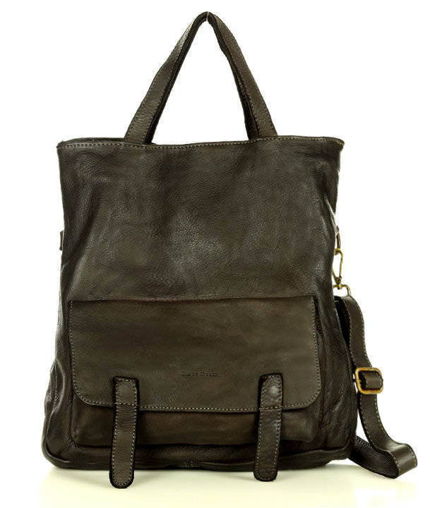 Фото - Жіноча сумка Danza Włoska Skórzana torebka plecak z kieszenią z przodu ciemny brąz caff