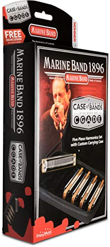 Hohner MBC5 Marine B- 1896 5 Pack Harmonicas Includes Keys G, A, C,D & E (Black)