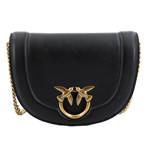 Pinko Round Click Classic Cielęcina MO, Torba damska, Z99Q_Czarno-Antique Gold, Z99q_czarno-antyczne złoto