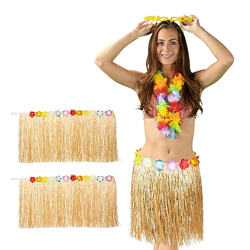 Relaxdays Hula Rock, zestaw 3 sztuk, długość 50 cm, zapięcie na rzepy, spódnica hawajska z kwiatami, spódnica kostiumowa dla kobiet i mężczyzn, kolorowa