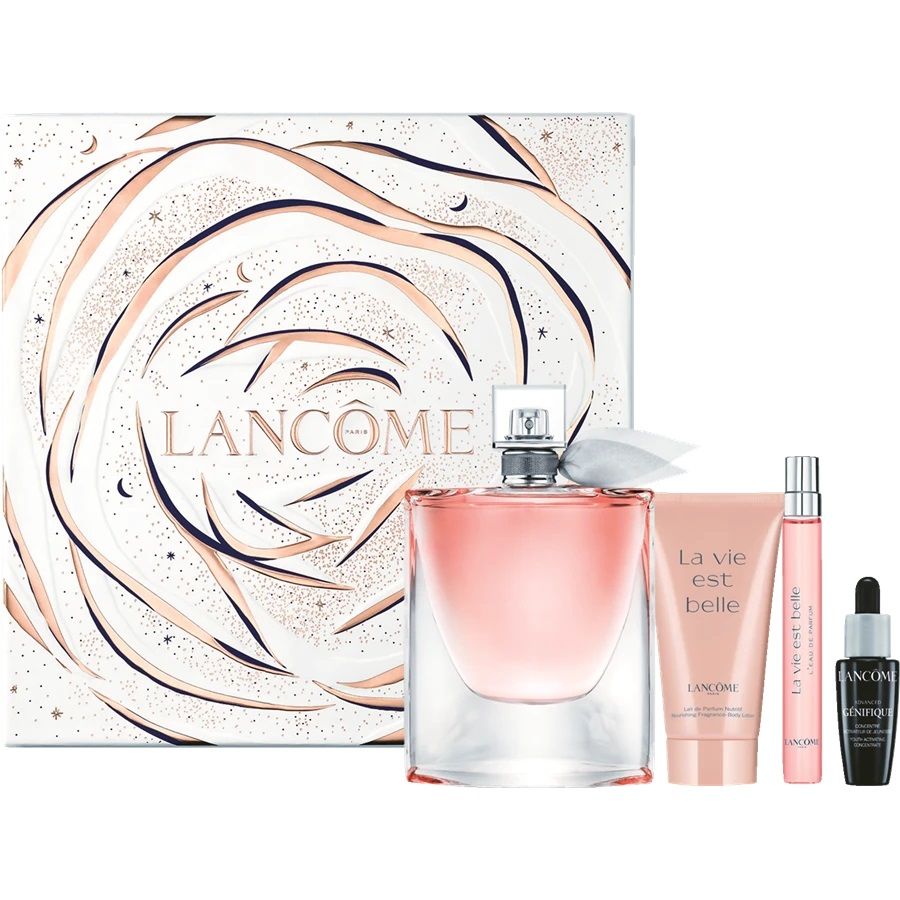 La Vie Est Belle zestaw woda perfumowana spray 100ml + woda perfumowana 10ml + balsam do ciała 50ml + Advanced Genifique Serum 10ml