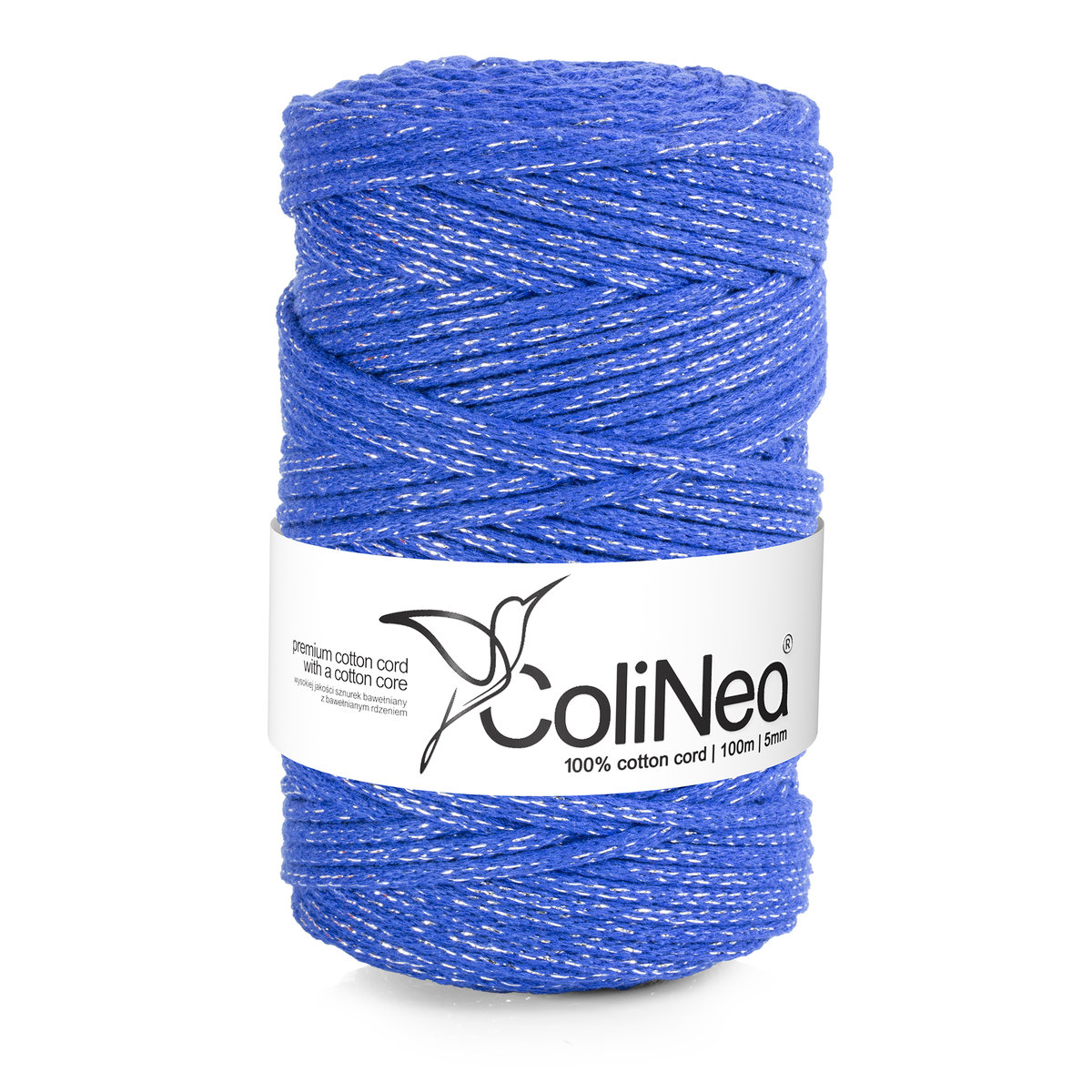 Colinea/Sznurek Bawełniany Z Bawełnianym Rdzeniem, Pleciony, 5Mm, 100M, ciemny niebieski ze srebrną nitką