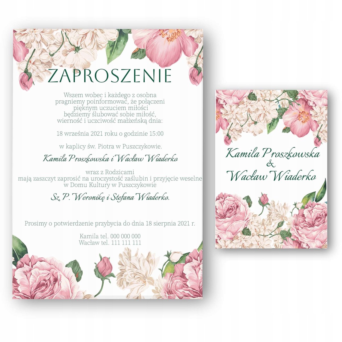 ZAPROSZENIE ŚLUBNE WESELE + KOPERTA A5 KWIATY Y7