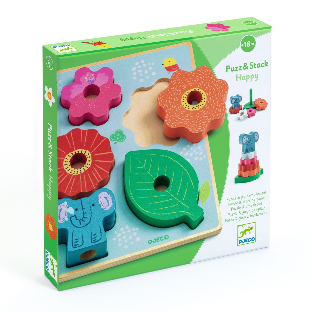 Układanka drewniana 2w1 Djeco - Puzz&Stack Happy