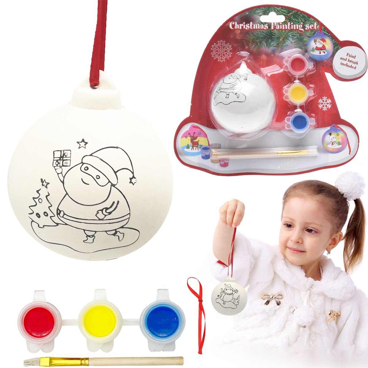 BOMBKI DO MALOWANIA +FARBY DIY KREATYWNY PREZENT ZAWIESZKI NA CHOINKĘ DIY MIKOŁAJ