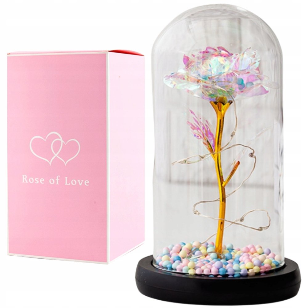 WIECZNA ROZA W SZKLE LED NA LODYDZE PREZENT