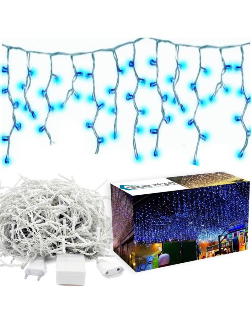 Opinie o Kurtyna świetlna na okno | Sople lampki 100LED Niebieskie