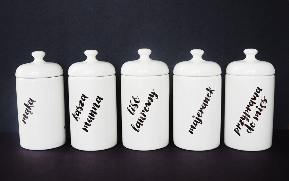 Zestaw 5 pojemników na przyprawy, z Państwa nazwami, Sowia Aleja