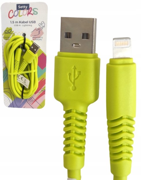 Kabel USB-A IPHONE 1,5m Setty Colors NEON LIMONKOWY