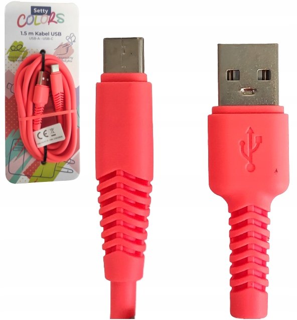 Kabel USB-A USB-C 1,5m Setty Colors NEON POMARAŃCZOWY