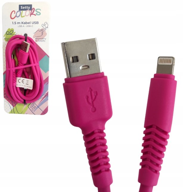 Kabel USB-A IPHONE 1,5m Setty Colors NEON MAGENTA