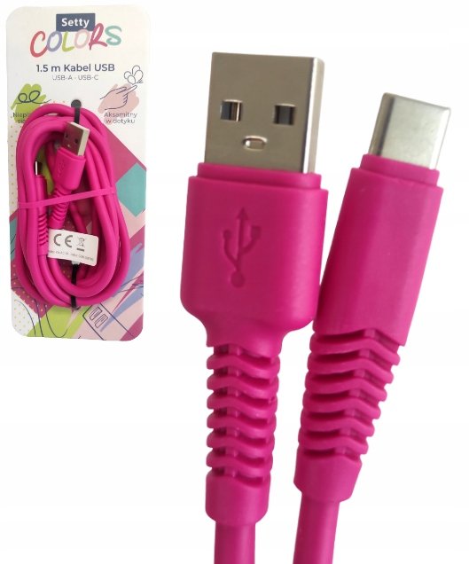 Kabel USB-A USB-C 1,5m Setty Colors NEON MAGENTA