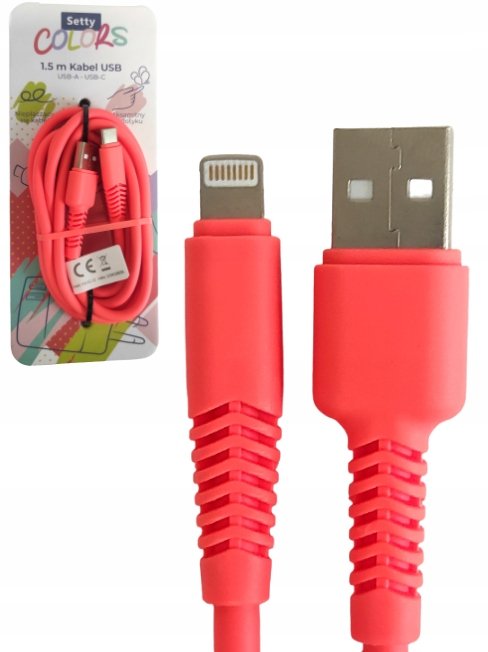 Kabel USB-A IPHONE 1,5m Setty Colors NEON POMARAŃCZOWY