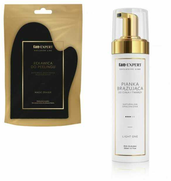 Zestaw Tan Expert Magic Eraser Exclusive Line rękawica do peelingu + Exclusive Line Light One pianka samoopalająca 200ml