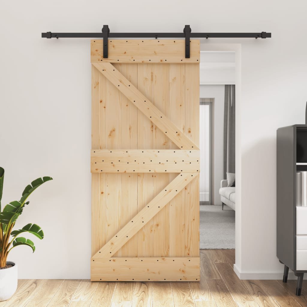 vidaXL Drzwi przesuwne z osprzętem, 95x210 cm, lite drewno sosnowe