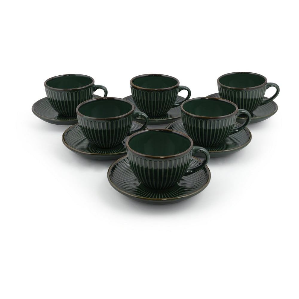 Ciemnozielone ceramiczne filiżanki zestaw 6 szt. 0.21 l – Hermia