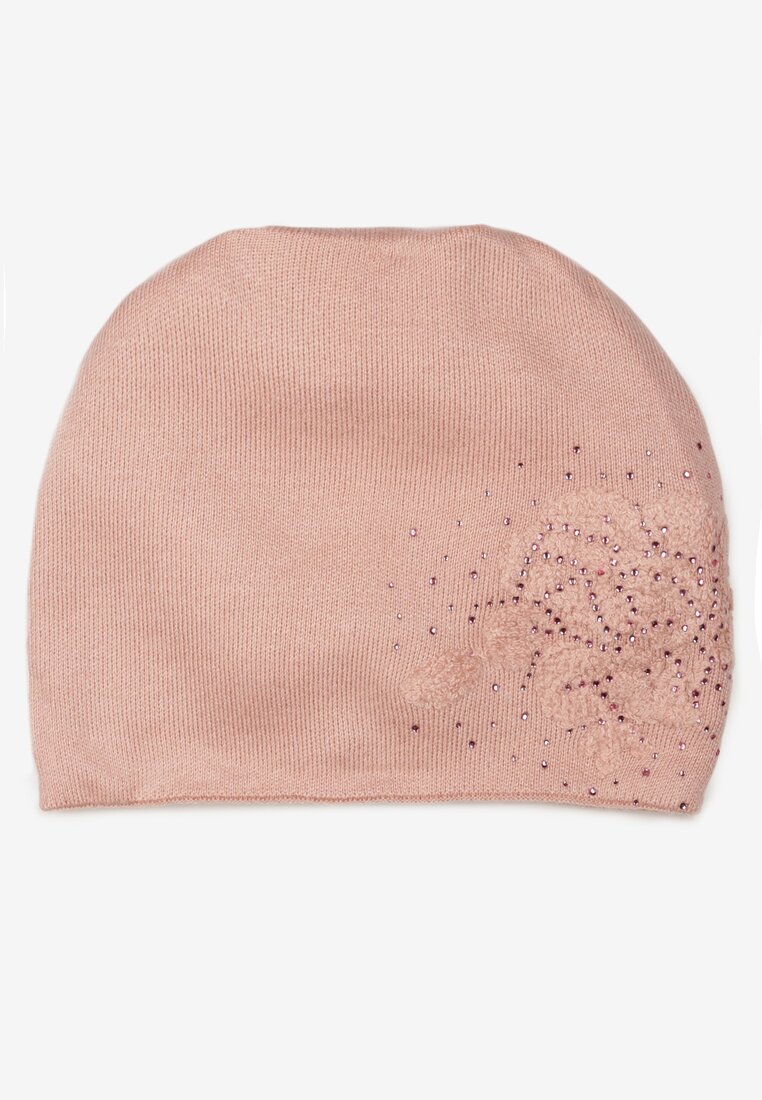 Różowa Czapka Beanie z Kaszmirem w Cyrkonie Roccio