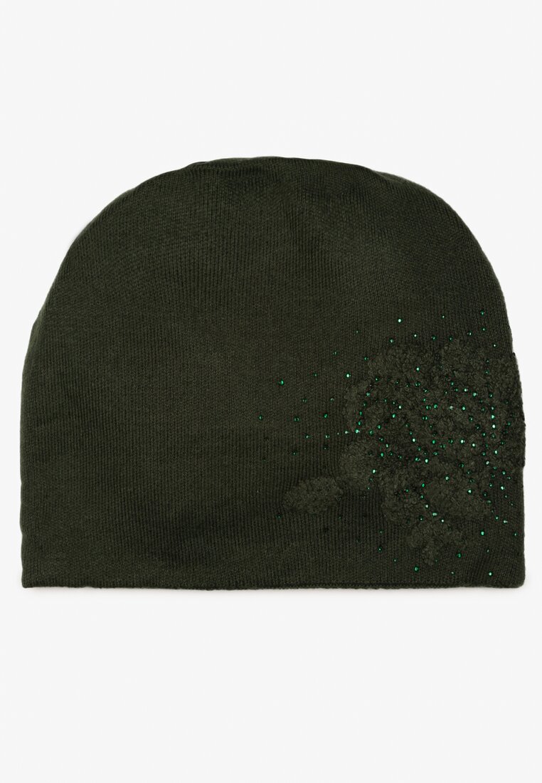 Zielona Czapka Beanie z Kaszmirem w Cyrkonie Roccio