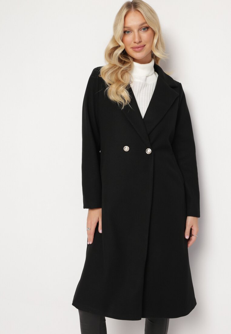 Czarny Luźny Płaszcz na Biżuteryjny Guzik Zanhuesa