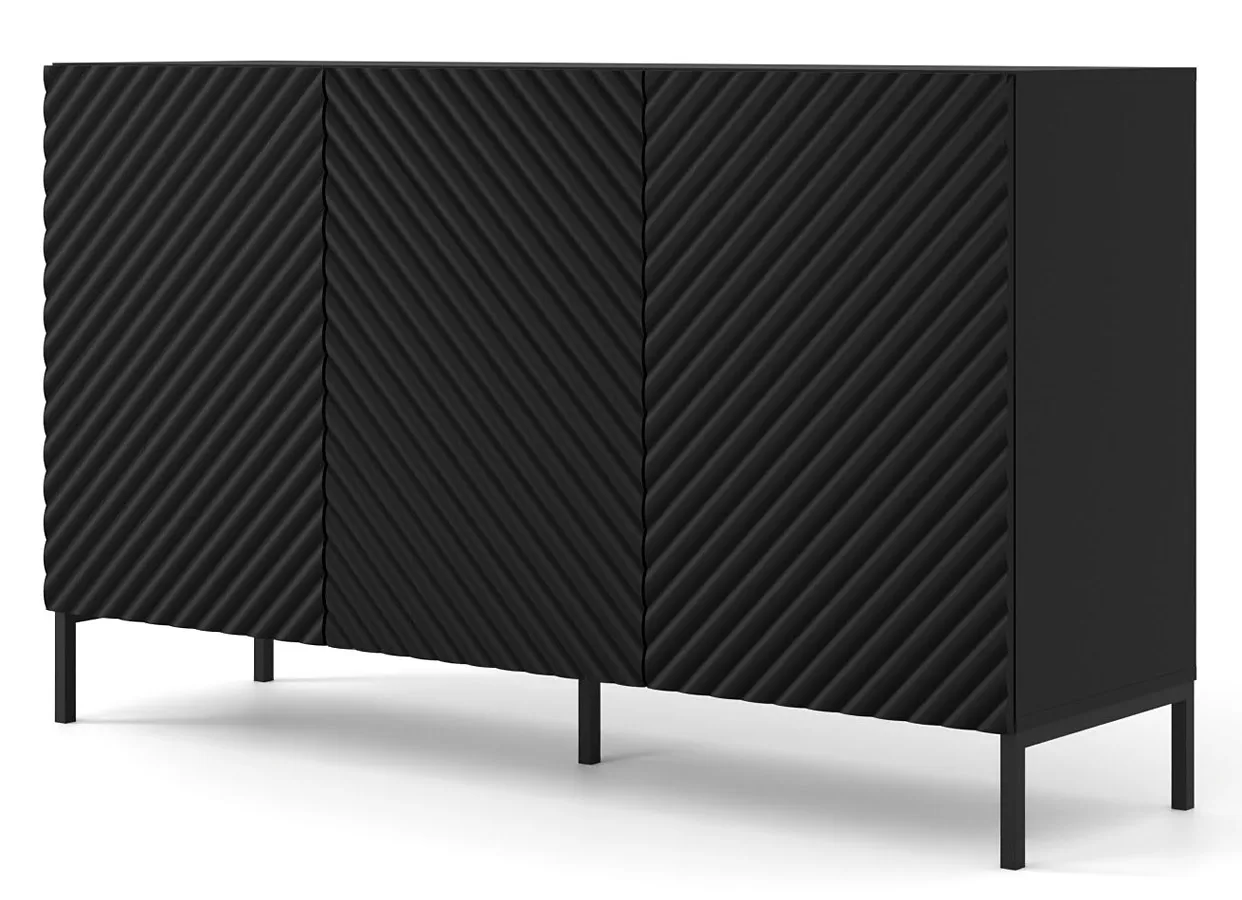 Komoda modern glamour czarny mat + czarne nóżki F9-A44