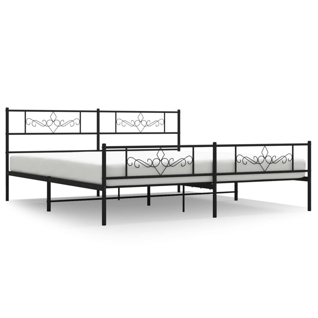 Metalowa rama łóżka z wezgłowiem i zanóżkiem, czarna, 200x200cm Lumarko!