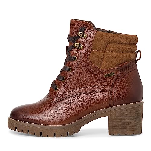 Tamaris Comfort Damskie 8-86215-41 skórzane Comfort Fit wymienna wkładka Duotex niski obcas botki, koniak, 41 EU Weit